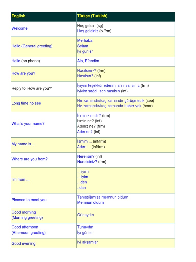 Useful Turkish Phrases | PDF