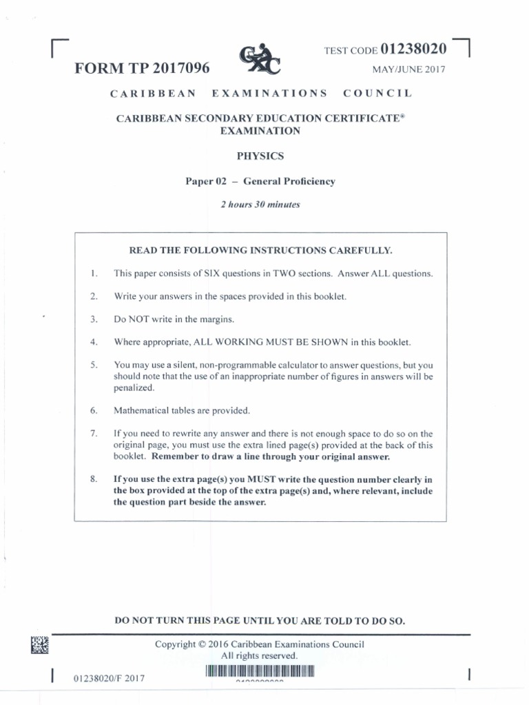 Physics Csec P2 2017 | PDF