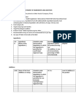 Food Supplements - Product Statement Format