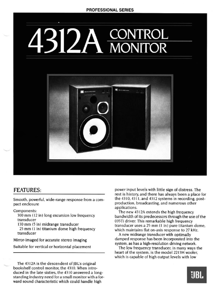 JBL 4312A Speaker Specifications | PDF | Electrical Engineering