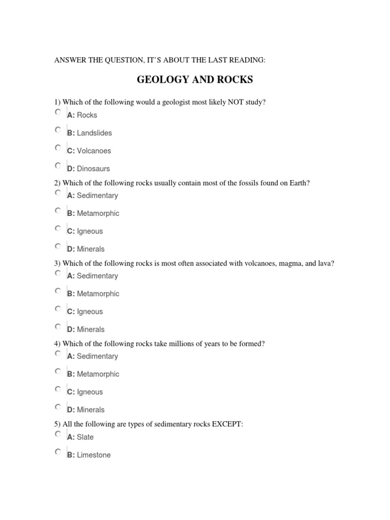Geology Quiz: Rocks and Minerals | PDF