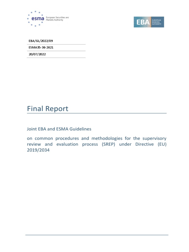 Eba Srep Guidelines : Draft guide on governance and risk culture – XVIBJX