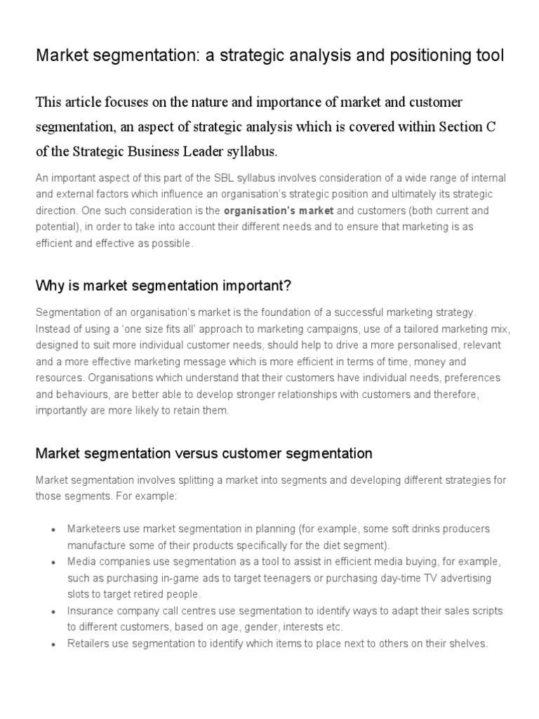 Market Segmentation Strategic Analysis and Positioning Tool | PDF ...