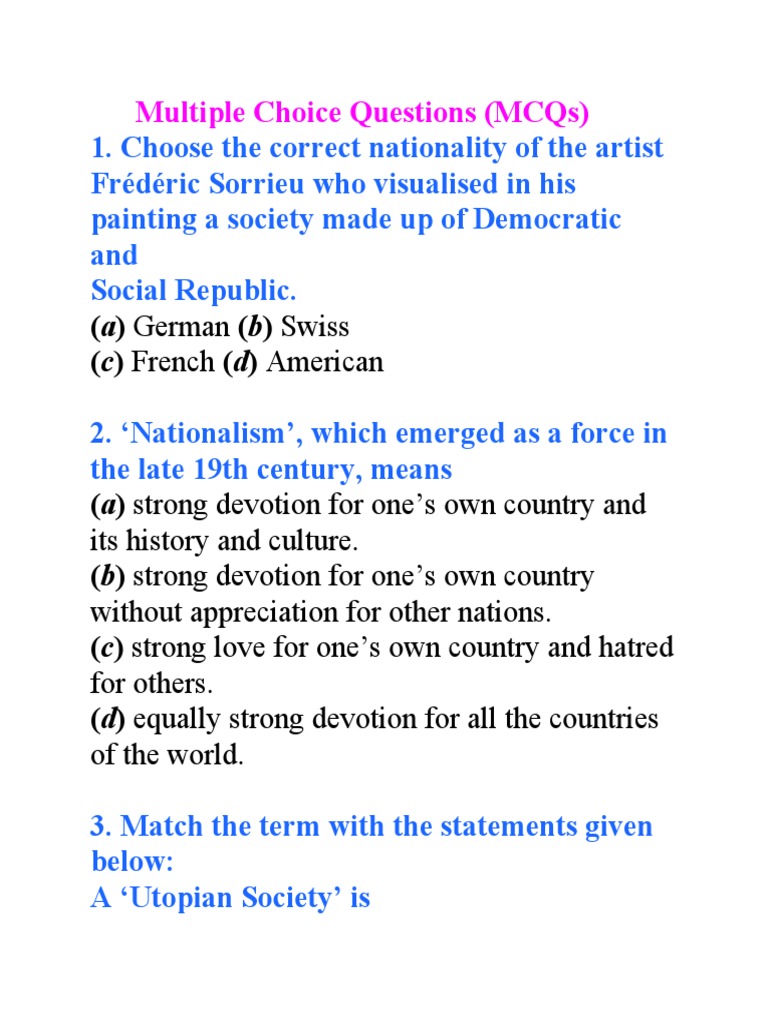 Multiple Choice Questions (MCQS) : (A) German (B) Swiss (C) French (D ...