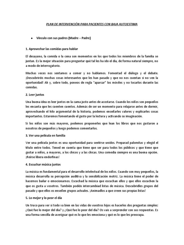 Actividades para Mejorar la Autoestima Familiar | PDF