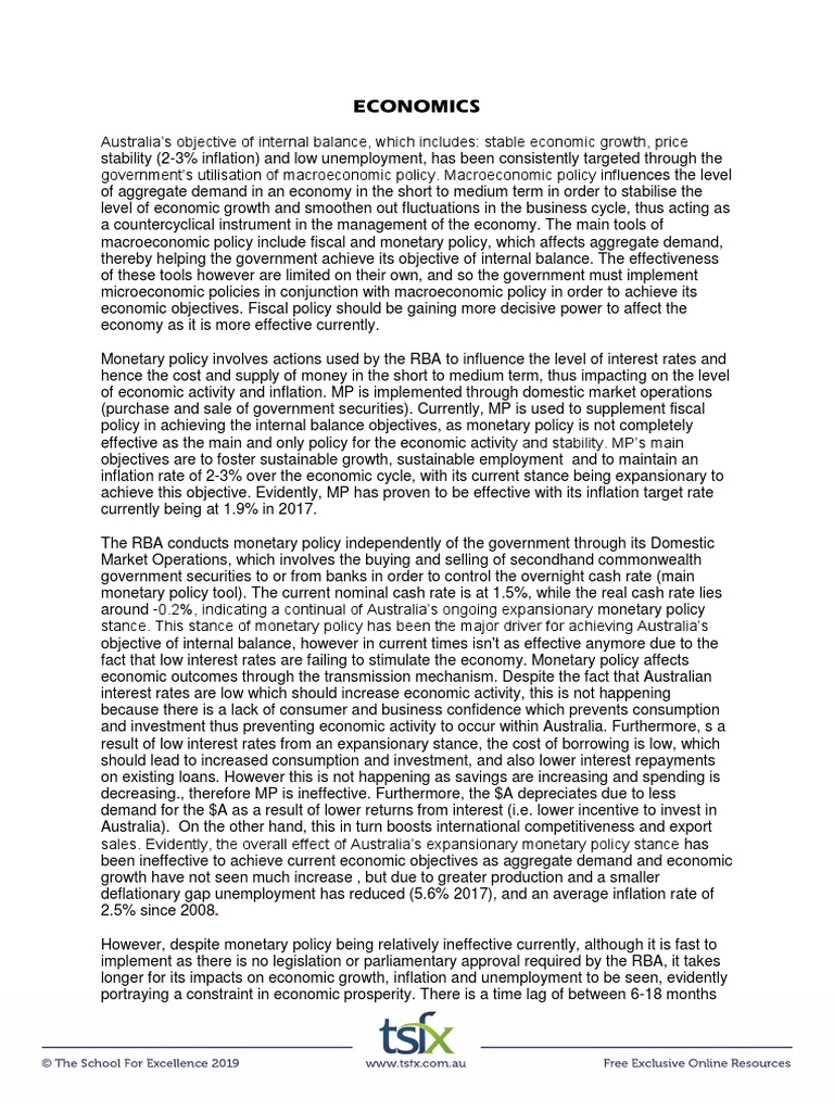 HSC 2019 Yr 12 Economics 13 FINAL | PDF | Fiscal Policy | Monetary Policy