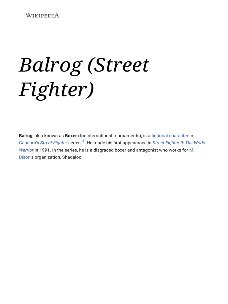 Balrog (Street Fighter) - Wikipedia, PDF, Video Games
