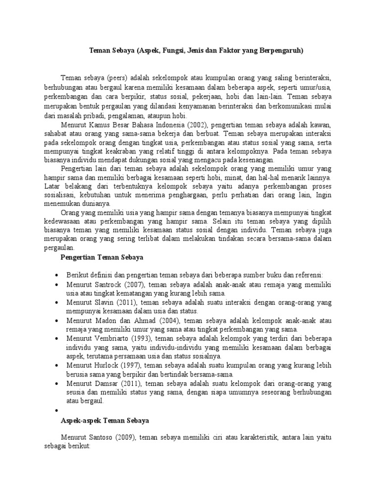 Fungsi dan Jenis Teman Sebaya | PDF | Kesehatan Holistik