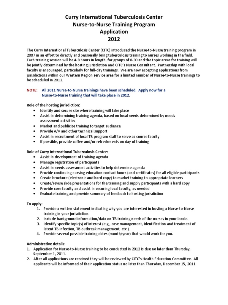Curry International Tuberculosis Center Nurse-to-Nurse Training Program ...