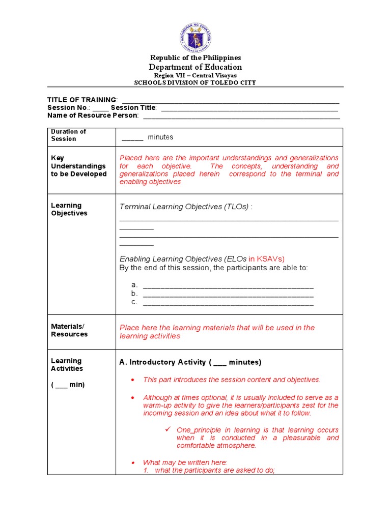 Session Guide Template With Sample | PDF | Learning | Communication