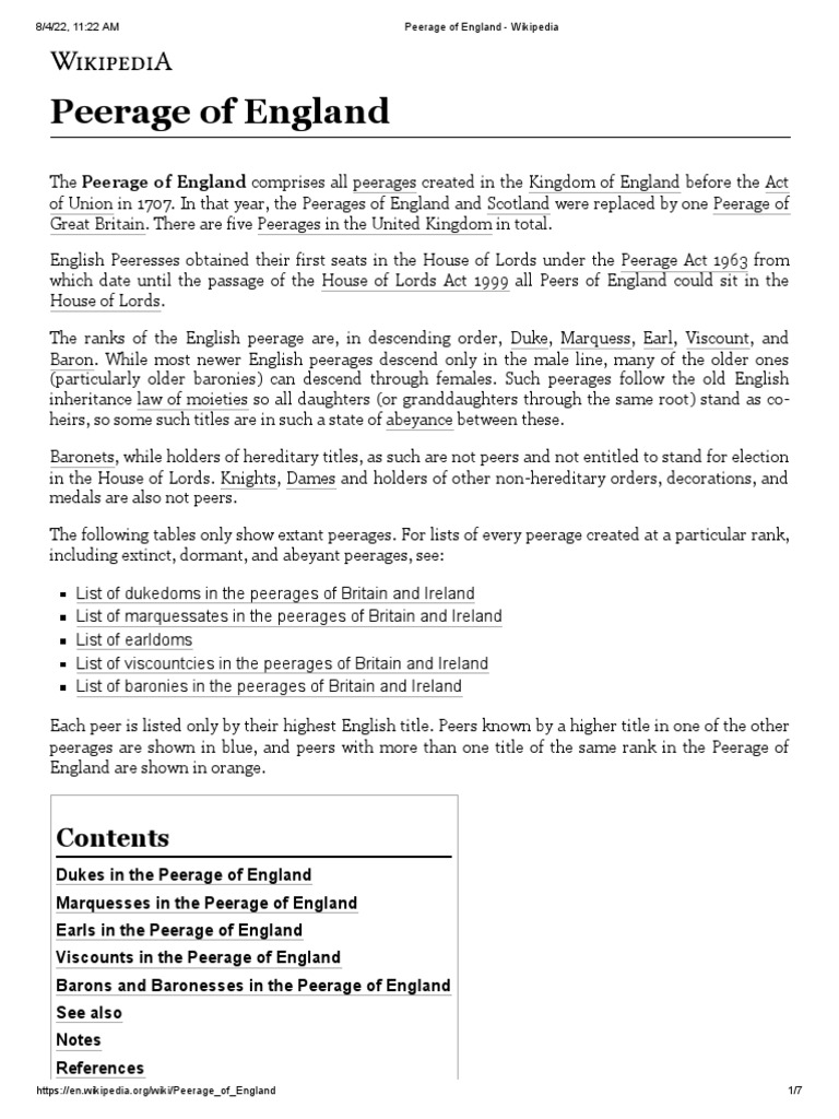 Peerage of England Wikipedia PDF Peerages In The United Kingdom