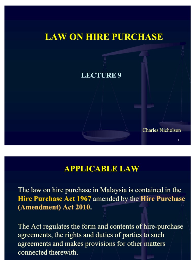 Lecture 9 Hire Purchase Law Misrepresentation Repossession