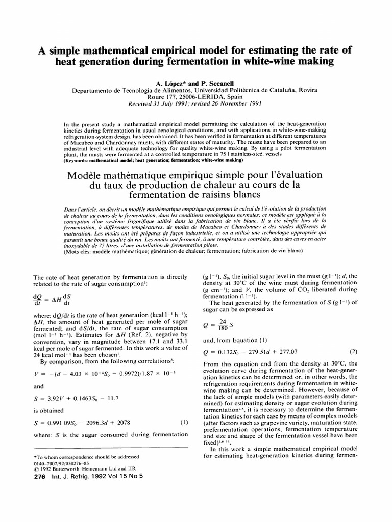 A. L6pez and P. Secanell (Keywords Mathematical Model Heat Generation