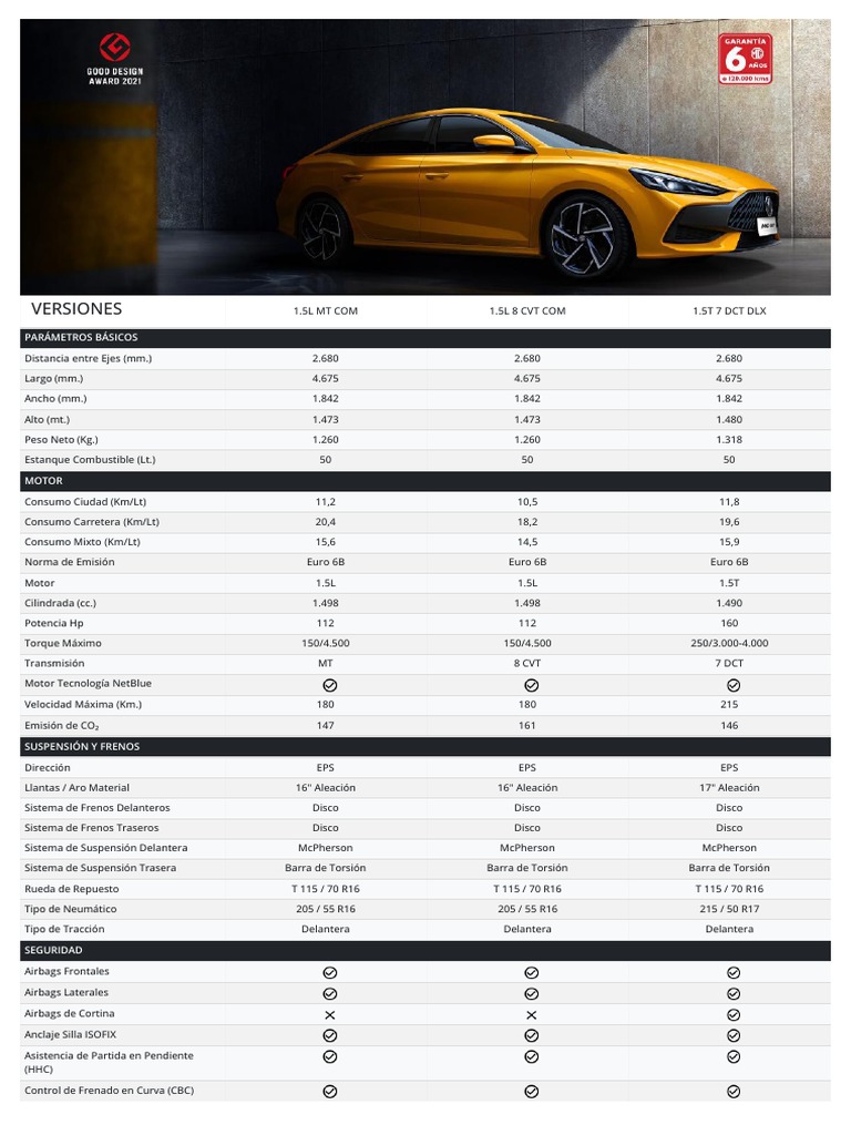 MG GT Ficha Tecnica | PDF | Airbag | Bienes manufacturados