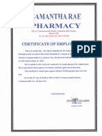 Pharmacy: Certificate 0F Employment