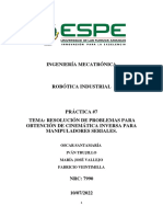 Resolución de problemas para obtención de cinemática inversa