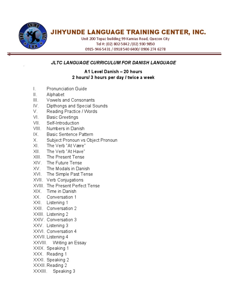 Danish Curriculum A1 and A2 | PDF