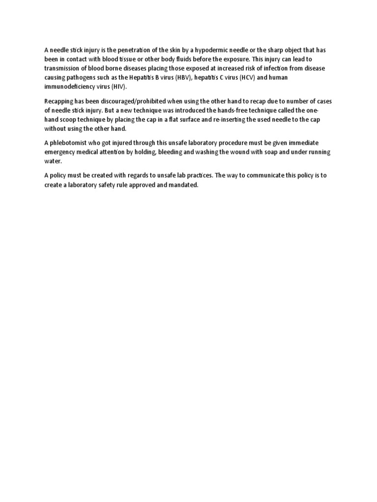 Needle Stick Injury Assignment | PDF