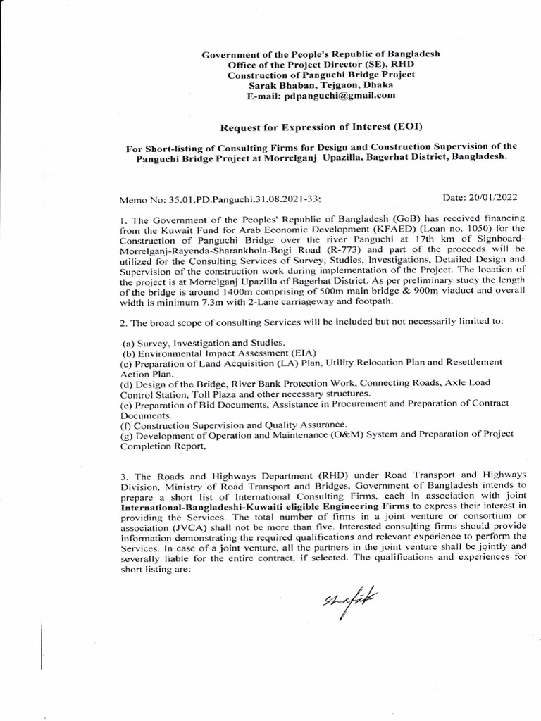EOI for Panguchi Bridge Consultancy | PDF | Economies | Business
