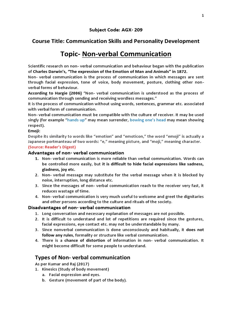 Non-Verbal Communication Insights | PDF | Communication | Nonverbal ...