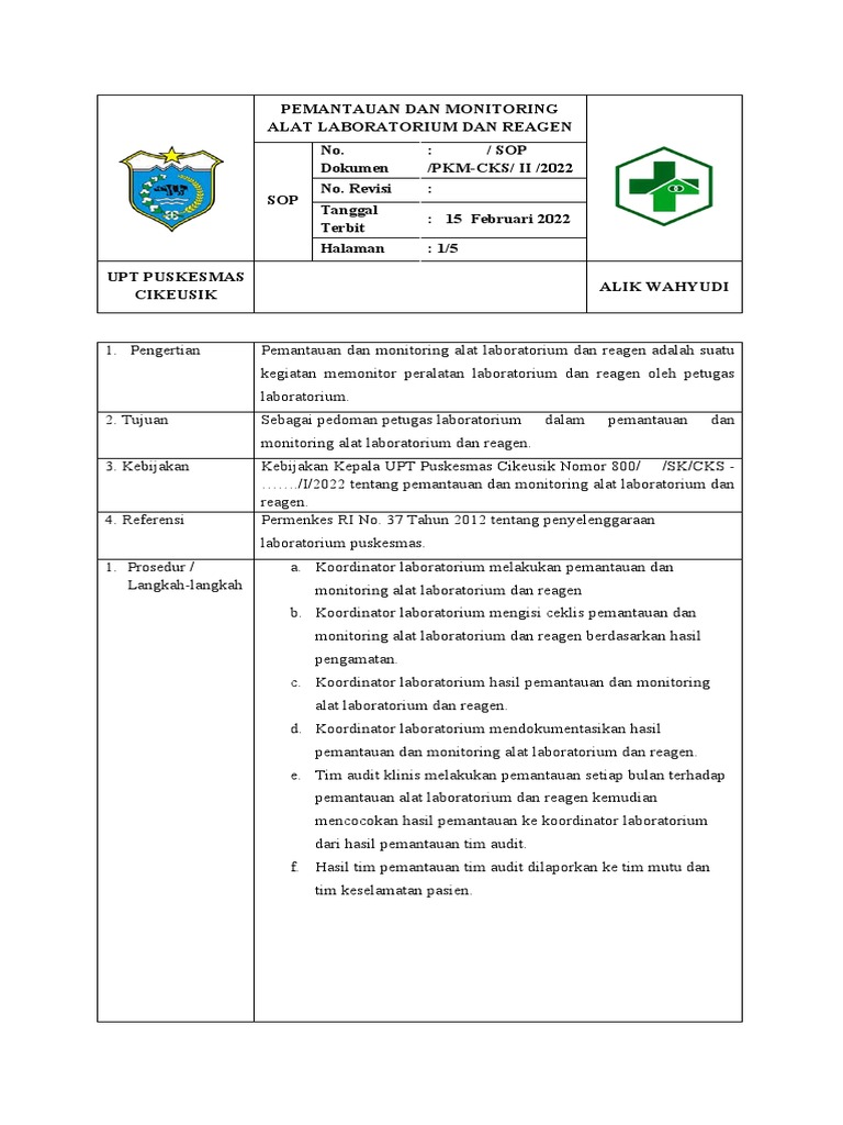 Sop Monitoring Dan Pemantauan Lab Dan Reagen | PDF