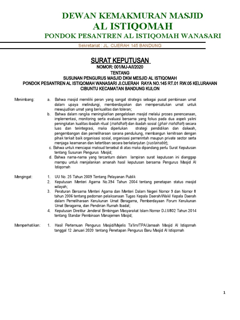 Sk Pengurus Takmir Masjid 2016 2019 Revisi Pdf