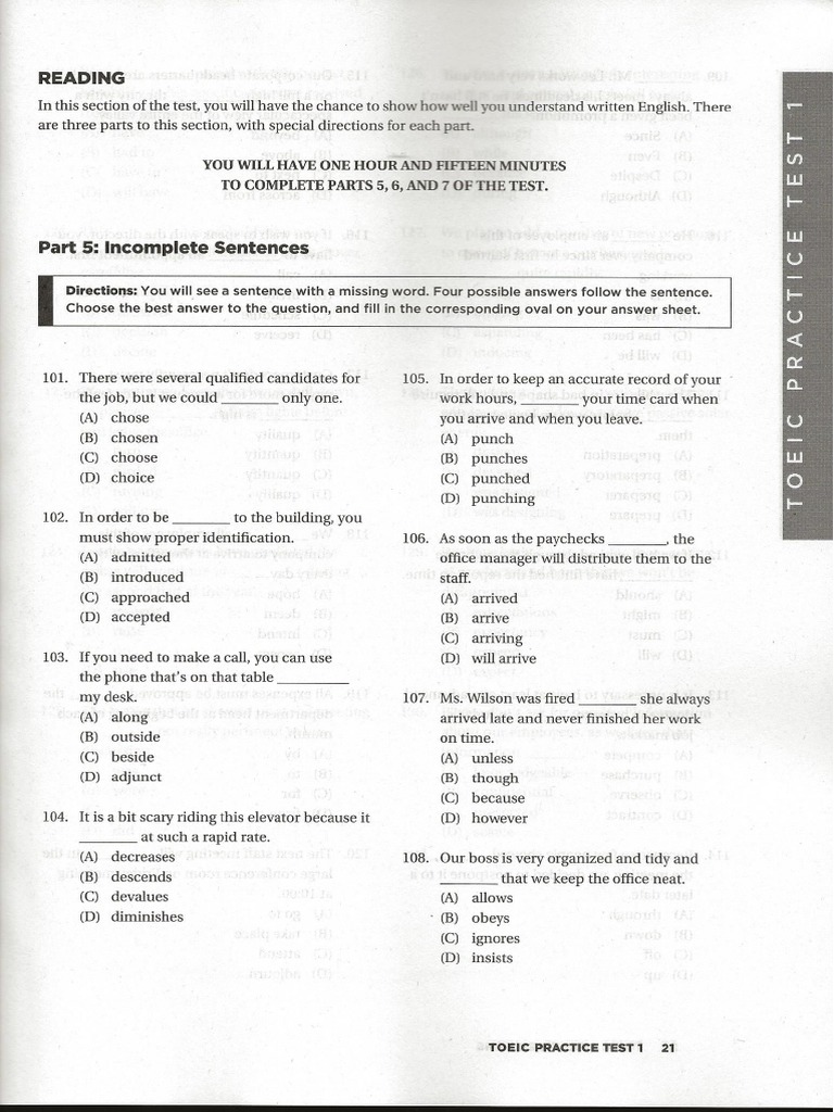 Barron's Practice Test 1 Reading | PDF