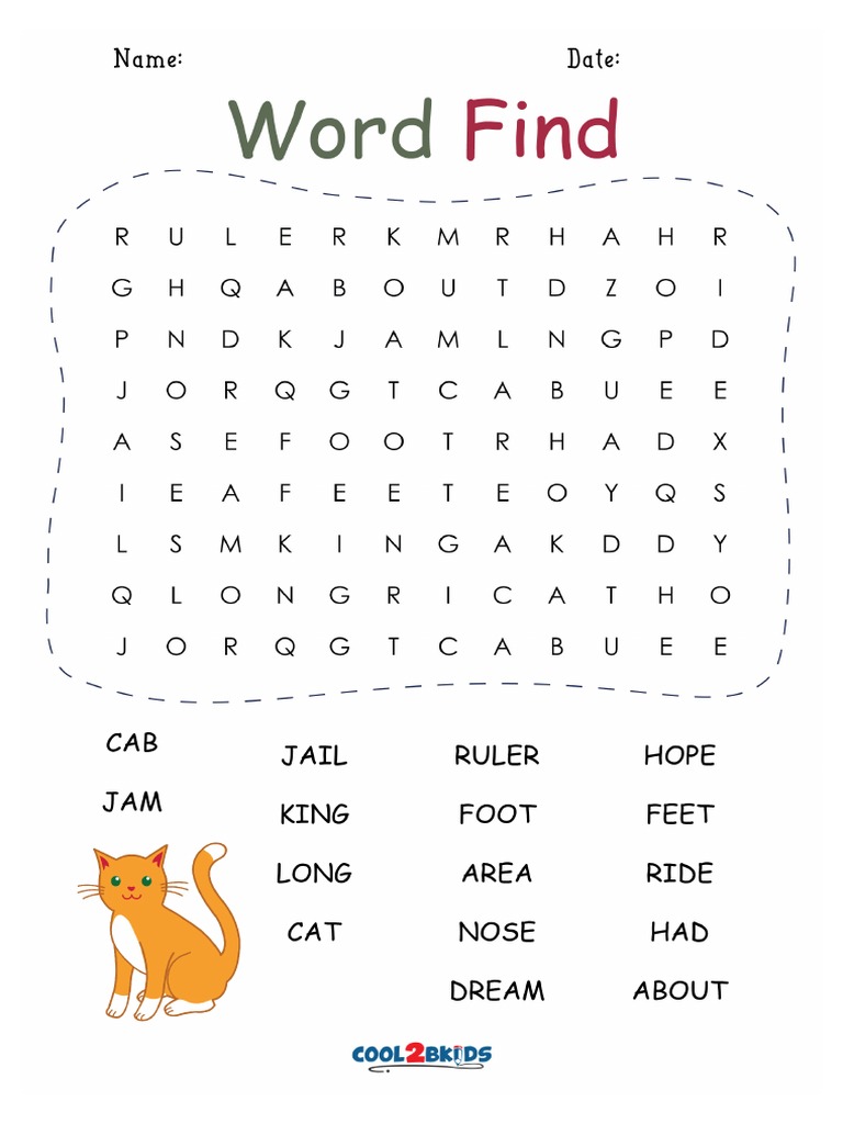 1st Grade Word Search Printable Worksheets | PDF