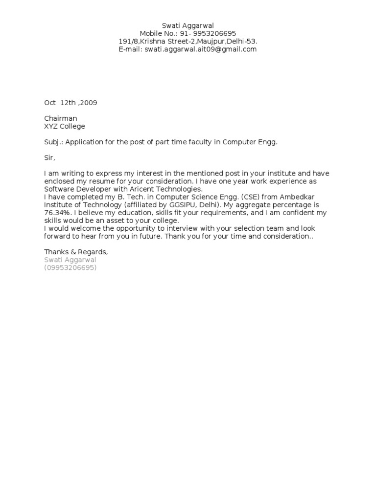 Application for Part-Time Faculty Position | PDF