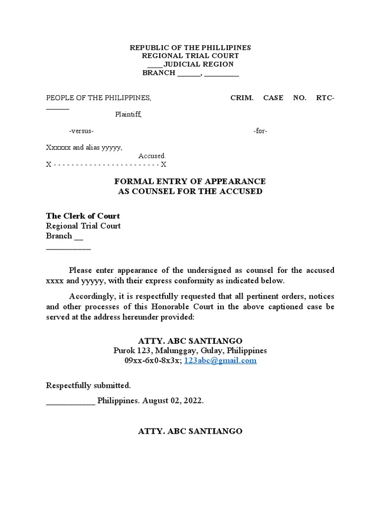 Formal Entry of Appearance PDF