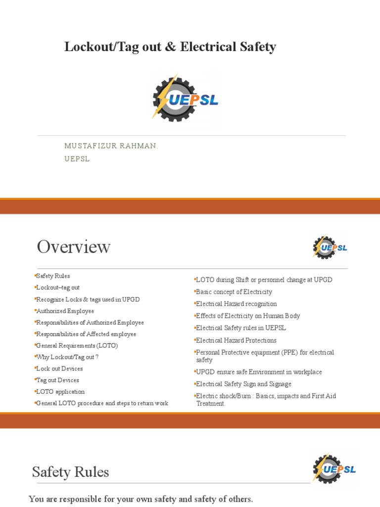 LOTO Electrical Safety Training - Lockout Tagout, Hazards, Procedures ...