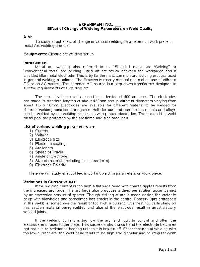 Impact of Welding Parameters on Quality | PDF | Welding | Construction