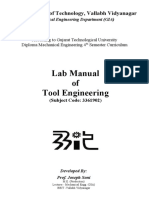 Lab Manual of Tool Engineering: B & B Institute of Technology, Vallabh Vidyanagar