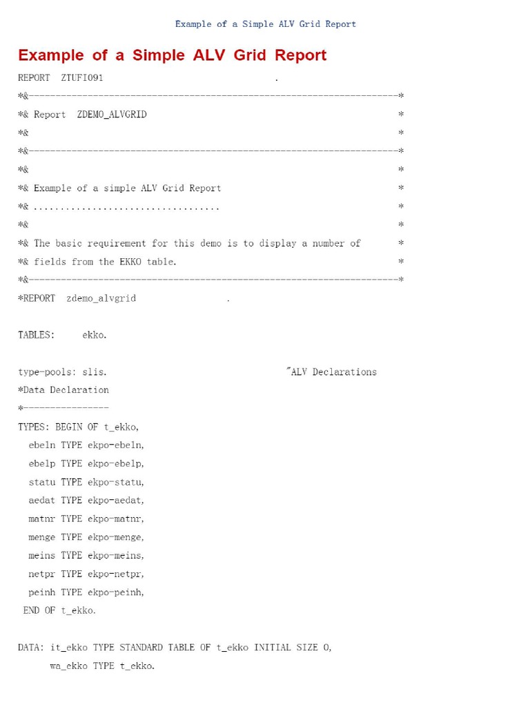 Example of A Simple ALV Grid Report Manualzz PDF