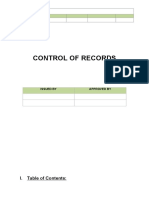 Control of Records: I. Table of Contents