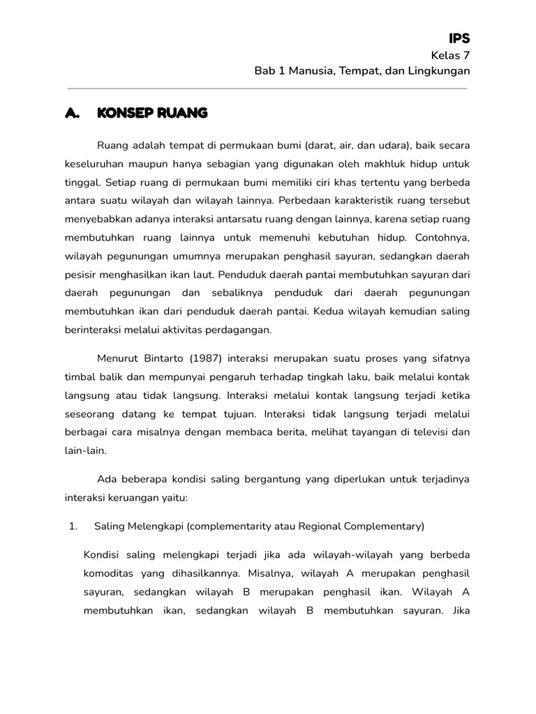 Revision Notes - IPS Kelas 7 - Manusia, Tempat, Dan Lingkungan | PDF