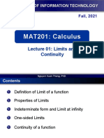 MAT201: Calculus: Lecture 01: Limits and Continuity