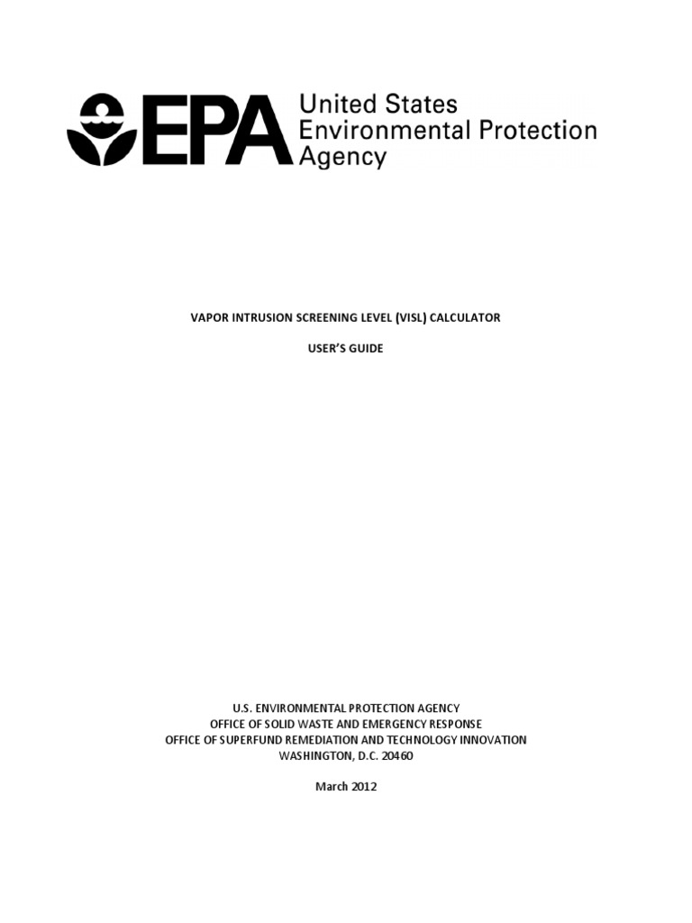 Calculating Vapor Intrusion Screening Levels A UserFriendly Guide to