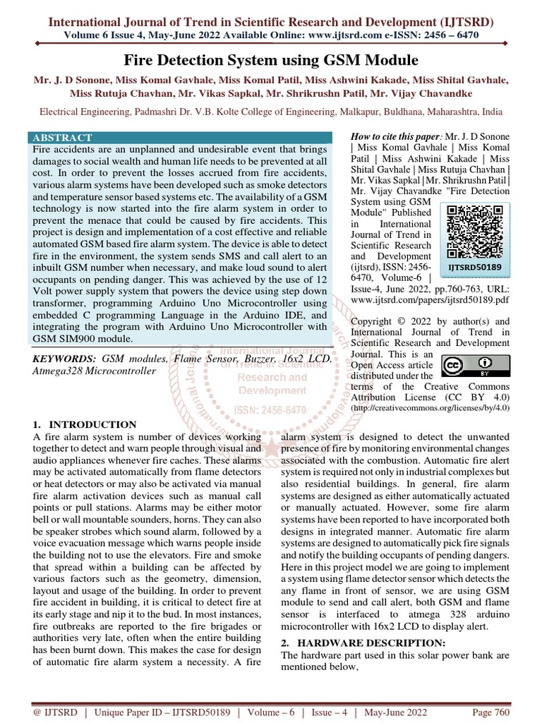 Fire Detection System Using GSM Module | PDF | Analog To Digital ...