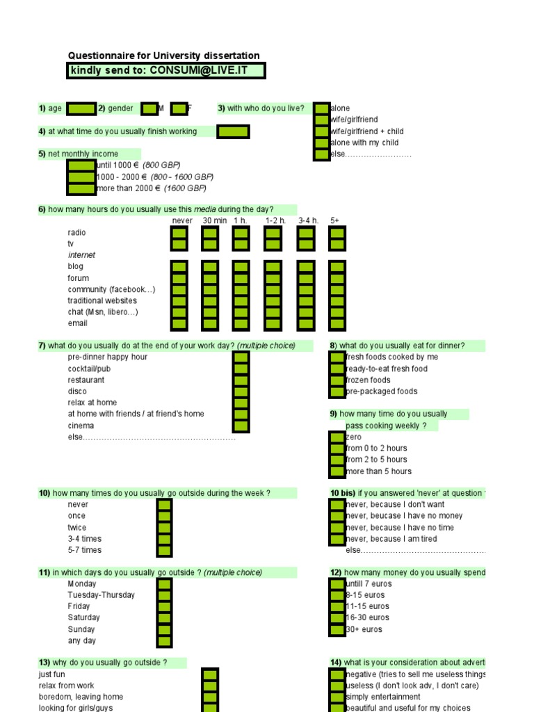 University Dissertation Questionnaire | PDF