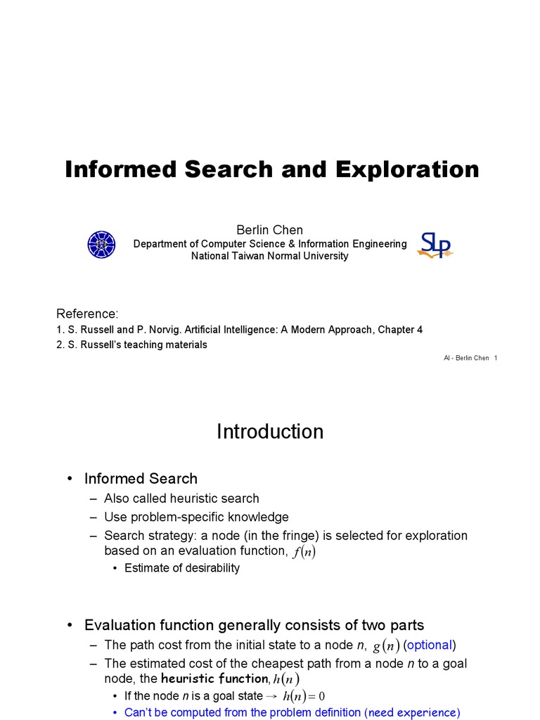 Informed Search and Exploration: Berlin Chen | PDF | Genetic Algorithm ...