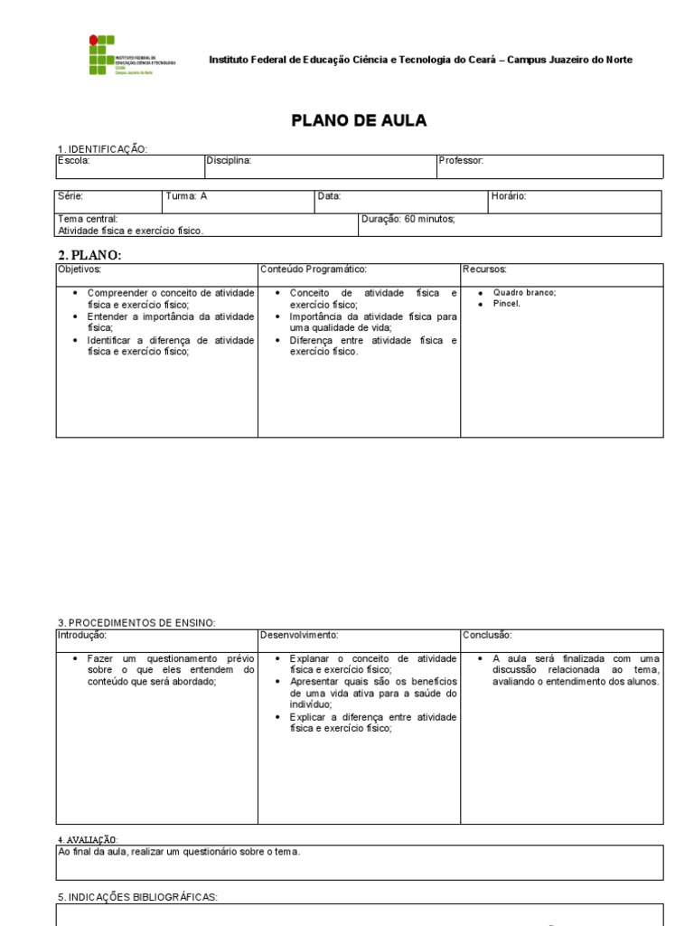 Plano de Aula 1 - Ensino Médio. | PDF | Lição | Física