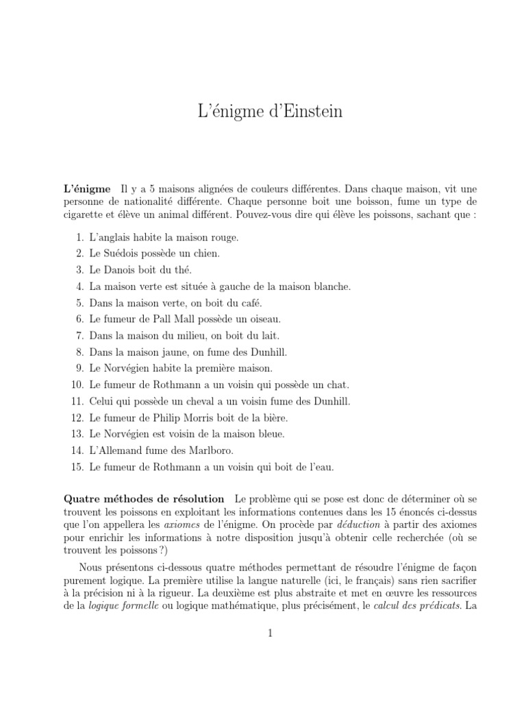 L'Enigme D'einstein Télécharger gratuitement PDF Logique — free download