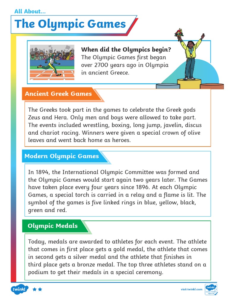 Olympic Games Reading Comprehension Middle Ability PDF Olympic