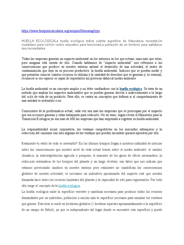 Calcula y Reduce Tu Huella Ecológica | PDF | Entorno natural | Naturaleza