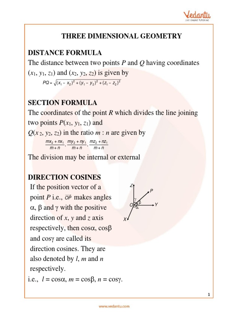 JEE 3D Geometry Formulas and Notes | PDF | Plane (Geometry) | Perpendicular