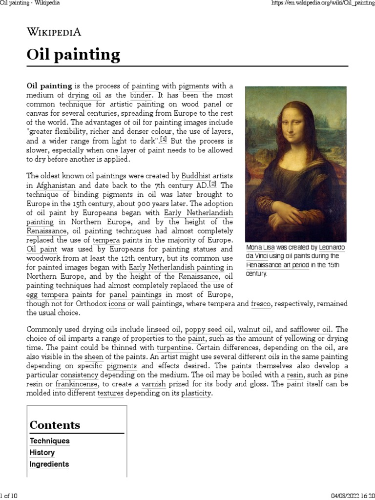 Oil Painting Wikipedia PDF Oil Painting Visual Arts