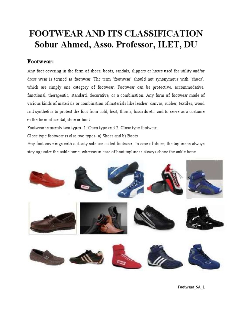 Footwear & Its Classification PDF Shoe Boot