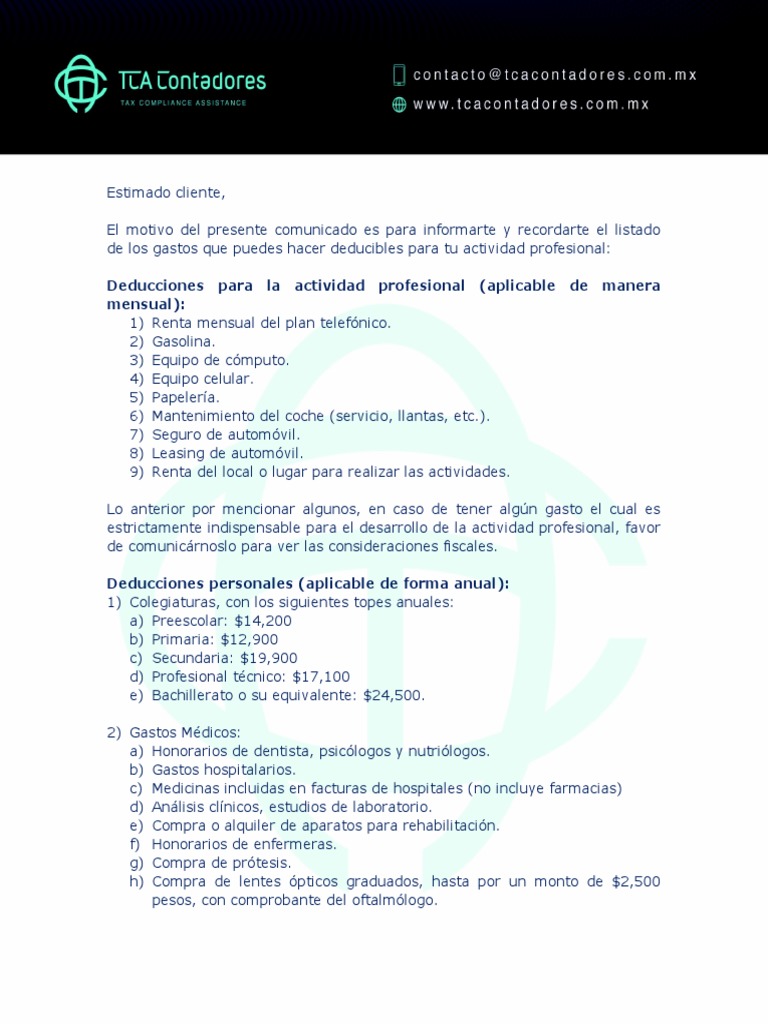 Deducciones Personales y Profesionales | PDF | Tarjeta de débito ...