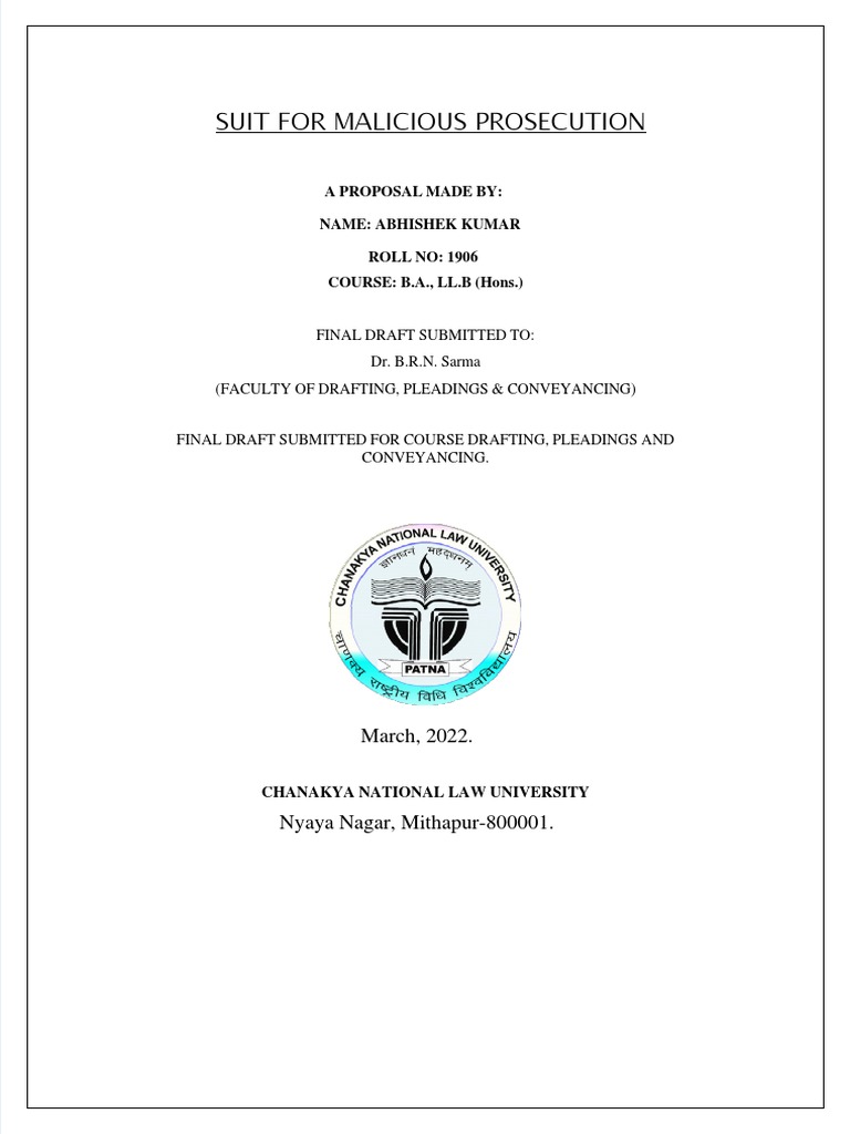 Suit For Malicious Prosecution: March, 2022 | PDF | Malicious ...